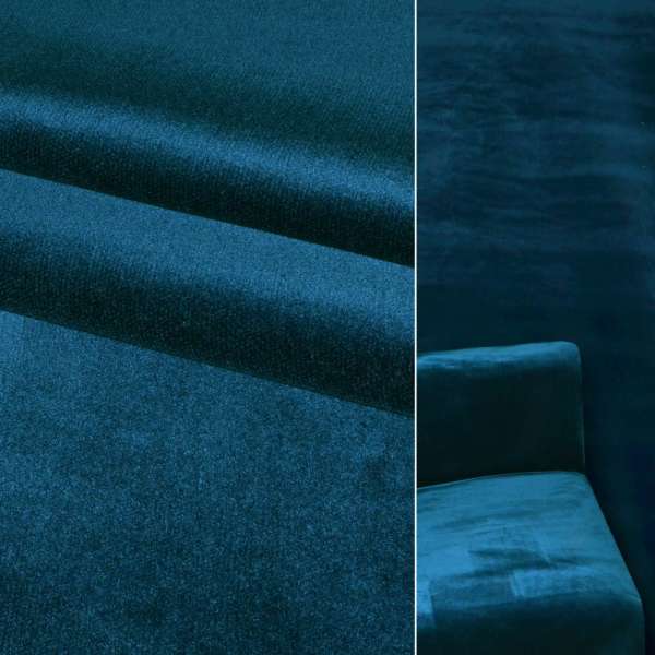 Велюр с вискозой мебельный синий, ш.140 оптом