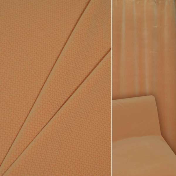 Велюр с вискозой мебельный клетка с точкой белой на оранжевом фоне, ш.140 оптом