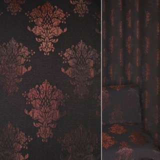Шенилл фукра мебельный вензеля бордовые на черном фоне, ш.140 оптом
