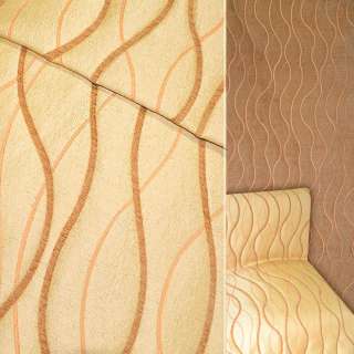 Шенилл фукра мебельный волны бежево-оранжевый с коричневым, ш.140 оптом