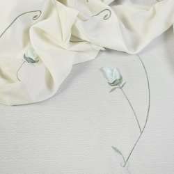 Вуаль тюль шифон жата вишивка з аплікацією троянди білі, молочна ш.270