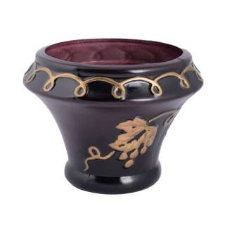 Кашпо в античном стиле керамика с виноградом золотистым 13,5х19х19см вн. 12,5х12х12см черное оптом