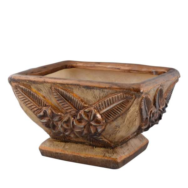 Кашпо в античном стиле керамика чаша с листьями квадрат 18х29х29см вн. 16х23х23см бежево-золотистое оптом