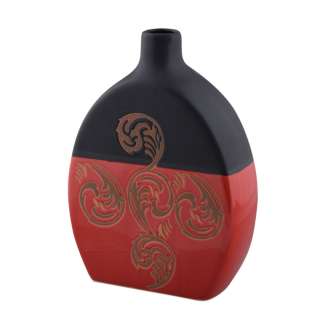 Ваза керамика с орнаментом бежевым 29 см красно-черная оптом
