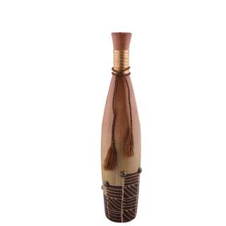 Ваза напольная керамика этно бутылка с кисточками 50 см бежевая с коричневой отделкой оптом