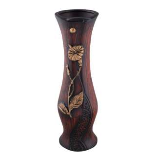 Ваза напольная керамика под дерево с пуговицей и колокольчиком 45 см коричнево-черная оптом