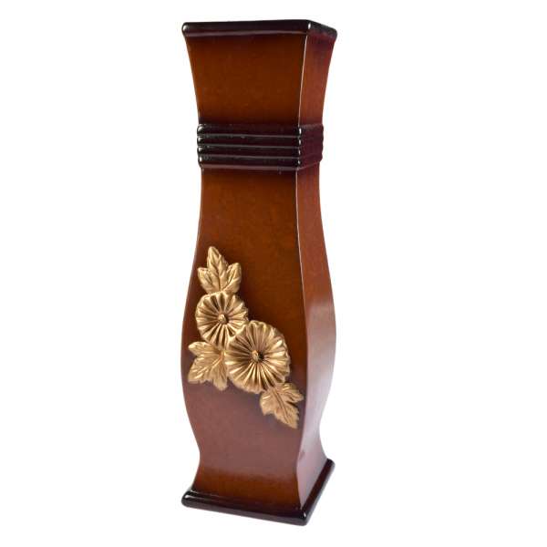 Ваза напольная керамика с золотистым цветком кольцами квадратная 51 см коричневая оптом