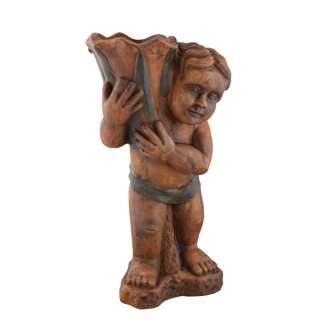 Кашпо скульптура керамика Мальчик с кувшином 47х26х18см вн. 45х12,5х12см коричневое оптом