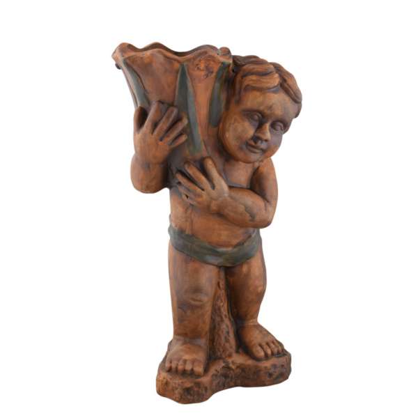 Кашпо скульптура керамика Мальчик с кувшином 47х26х18см вн. 45х12,5х12см коричневое оптом