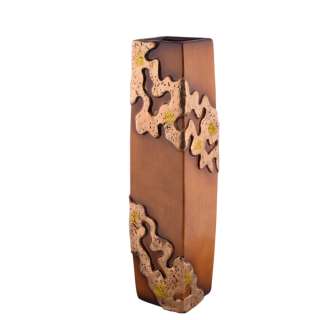 Ваза для підлоги кераміка під дерево з золотистим спіральним малюнком 62 см коричнево-руда оптом