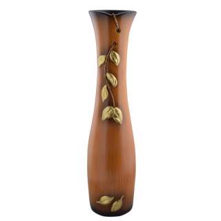 Ваза напольная керамика с золотистыми листьями на шнуре круглая 61 см коричнево-рыжая оптом