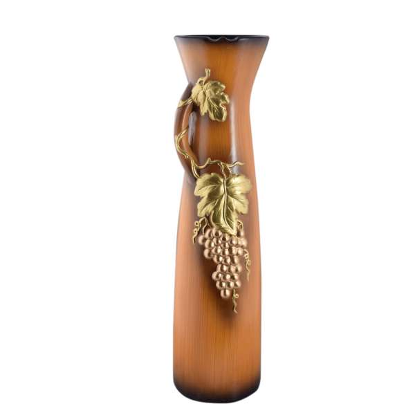 Ваза напольная керамика с ручкой золотистым виноградом 71 см коричнево-рыжая оптом