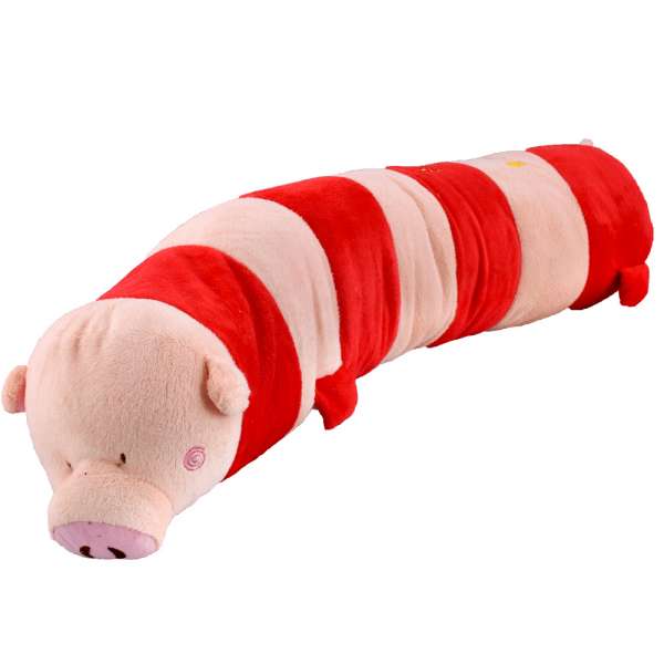 Мягкая подушка валик игрушка свинка 73 см высота 13 см розовая с красным оптом