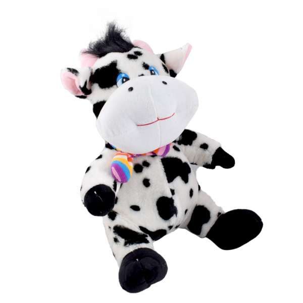 М'яка іграшка корова сидить 35 см плямиста біла з чорним оптом