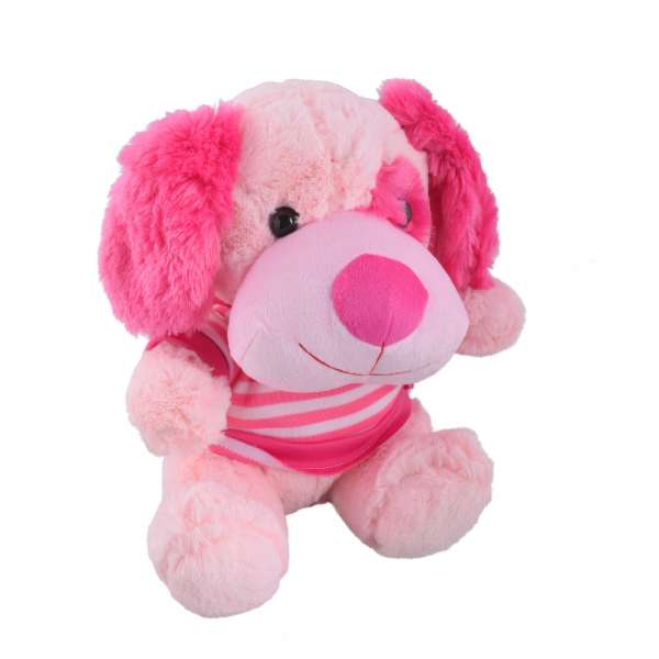 М'яка іграшка собачка в кофтині 34 см рожева оптом