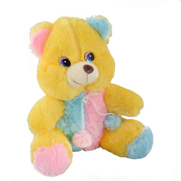 М'яка іграшка ведмедик 35 см жовтий з рожевим і блакитною обробкою оптом