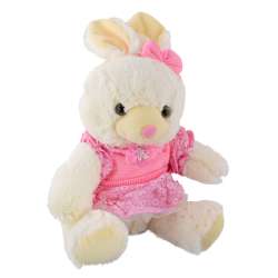 Мягкая игрушка зайка в розовом платье 32 см белый