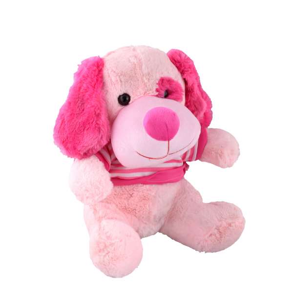 М'яка іграшка собачка в кофтині 33 см рожева оптом