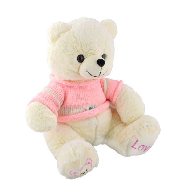 М'яка іграшка ведмедик в рожевій кофтинці 40 см білий оптом