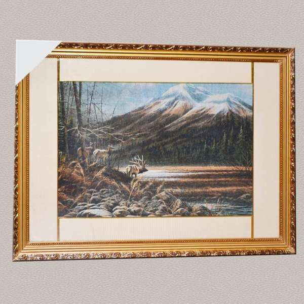 Картина гобелен под стеклом 58х78см (гобелен 36х54) горы олени оптом