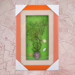 Картина под стеклом морской мир 24х37 см зеленый фон оранжевая рамка