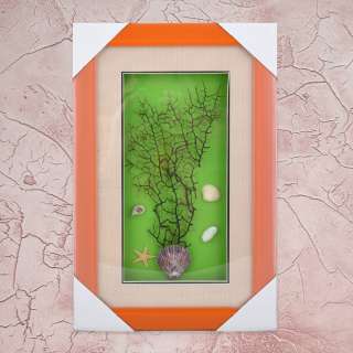 Картина под стеклом морской мир 24х37 см зеленый фон оранжевая рамка оптом