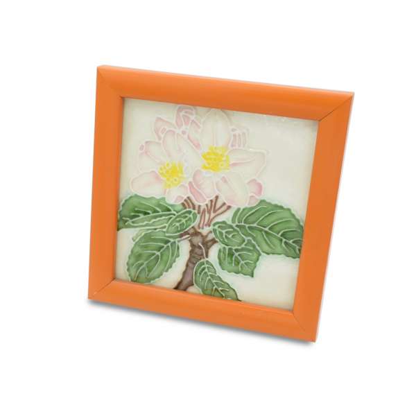 Картина настільна кераміка емаль яблуневий цвіт помаранчева рамка 13х13х1,5 см оптом