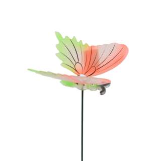 Декор для рослин на металевому стрижні метелик оранжево-салатовий оптом