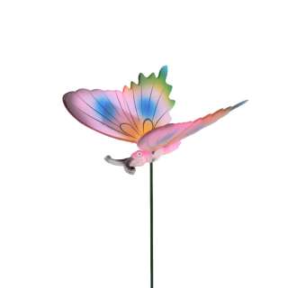 Декор для растений на металлическом стержне бабочка розово-голубая оптом