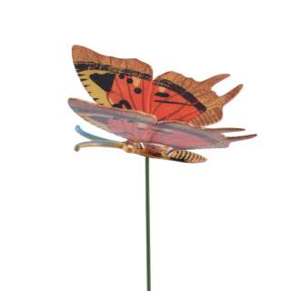 Декор для растений на металлическом стержне бабочка оранжево-черная оптом