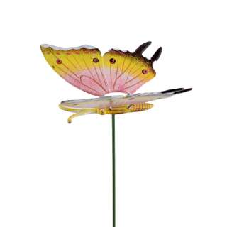 Декор для растений на металлическом стержне бабочка розово-желтая оптом