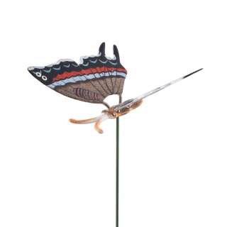 Декор для рослин на металевому стрижні метелик коричнево-блакитний оптом