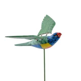 Декор для растений на металлическом стержне попугай сине-зеленый оптом