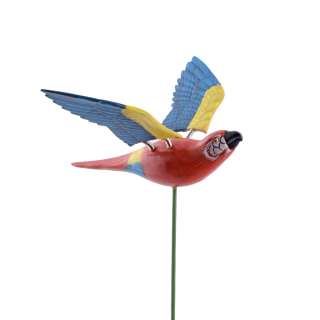 Декор для растений на металлическом стержне попугай красно-синий оптом