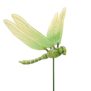 Декор для растений на металлическом стержне стрекоза зелено-желтая оптом