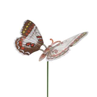 Декор для растений на металлическом стержне бабочка бело-коричневая оптом