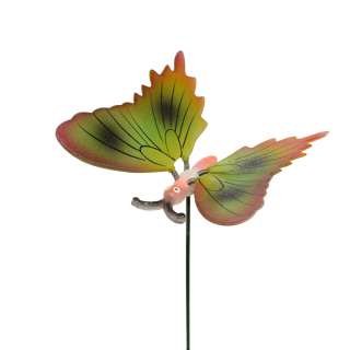 Декор для растений на металлическом стержне бабочка зелено-оранжевая оптом