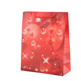Пакет подарунковий 23х18х7,5 см з серцем і трояндами червоний оптом