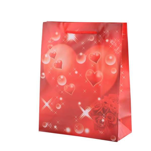 Пакет подарочный 23х18х7,5 см с сердцем и розами красный оптом