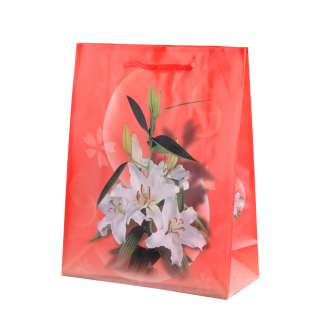 Пакет подарочный 23х18х7,5 см с лилиями белыми красный оптом