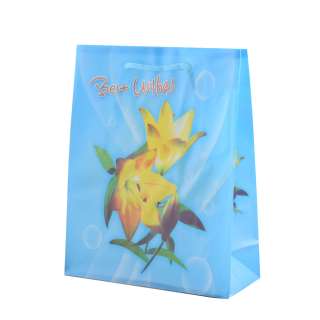 Пакет подарочный 23х18х7,5 см с лилиями желтыми голубой оптом