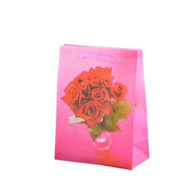 Пакет подарочный 16х12х6 см с розами красными малиновый оптом