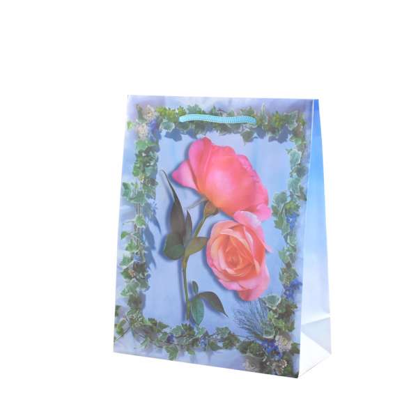 Пакет подарочный 16х12х6 см с розами и плющом голубой оптом