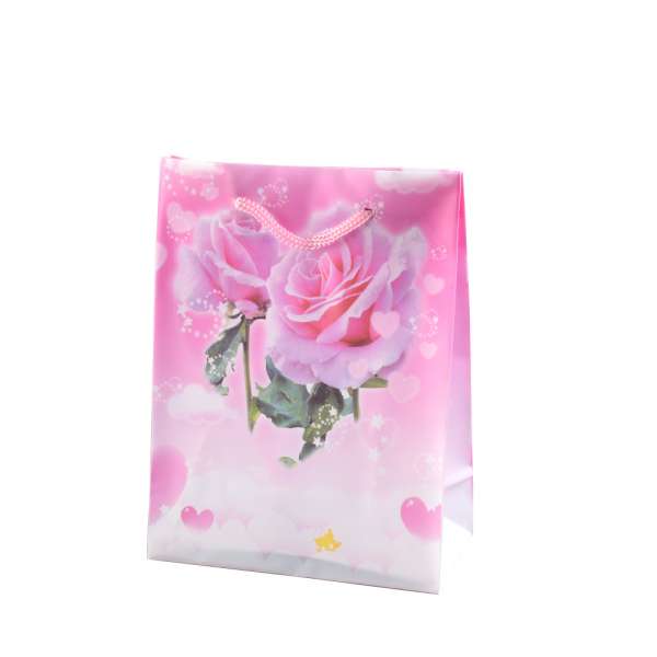 Пакет подарочный 16х12х6 см с розами в сердце розовый оптом