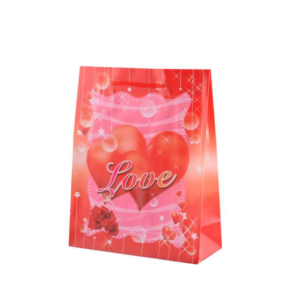 Пакет подарочный 16х12х6 см с сердцем LOVE красный оптом