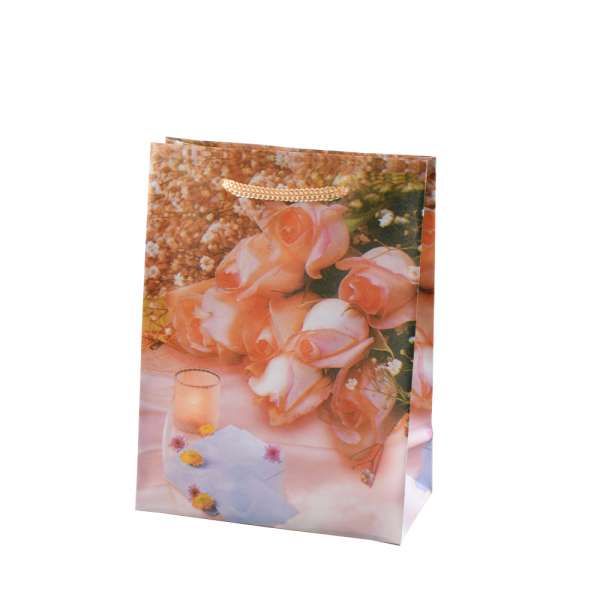 Пакет подарунковий 16х12х6 см зі свічкою персиковий оптом
