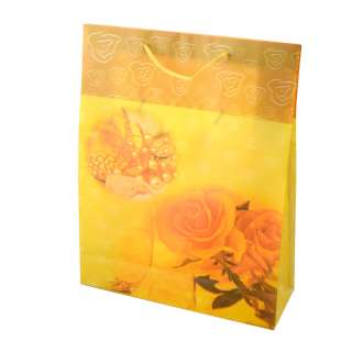 Пакет подарунковий 38х30 см з трояндами жовто-бежевий оптом
