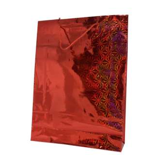 Пакет подарунковий голограма 25х34 см сніжинки червоний оптом
