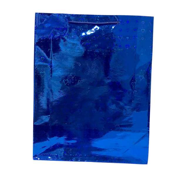 Пакет подарочный голограмма 29х37 см сердечки синий оптом