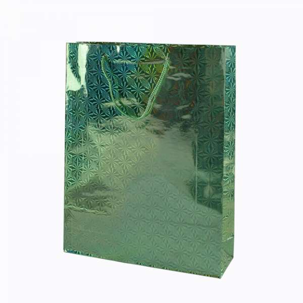Пакет подарунковий голограма 29х37 см сніжинки зелений оптом